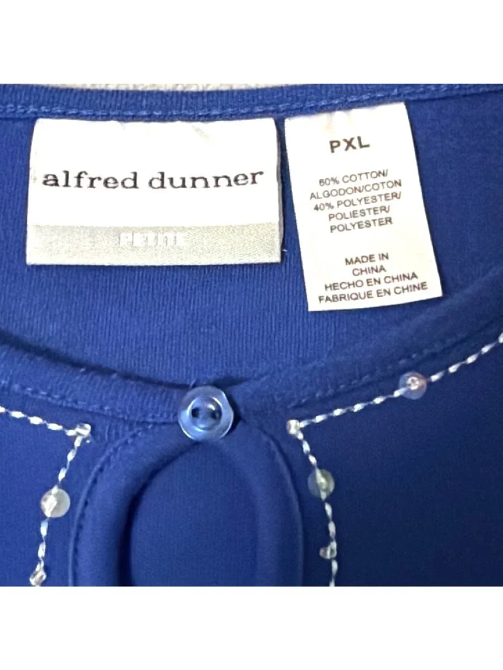 Alfred Dunner PXL Blue Graphic Tee Beaded Detail Côte DAzur Print Short Sleeve - Picture 3 of 5